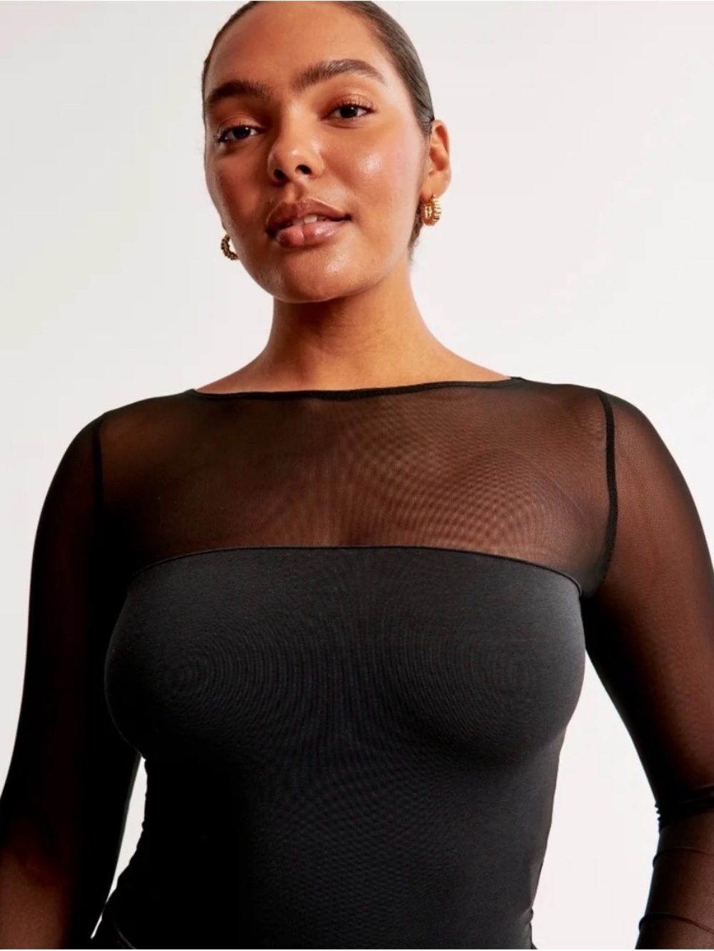 Abercrombie & Fitch Black Sheer-Yoke Long Sleeve Bodysuit